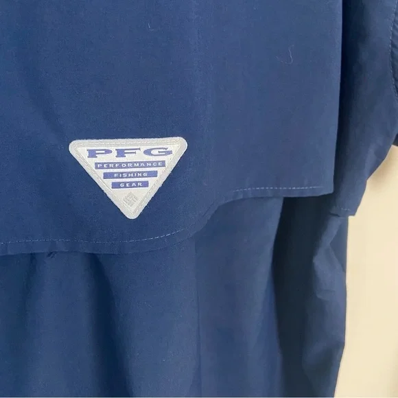 COLUMBIA PFG | Navy Blue Button Down Short Sleeve Fishing Shirt Size Large - Picture 8 of 10